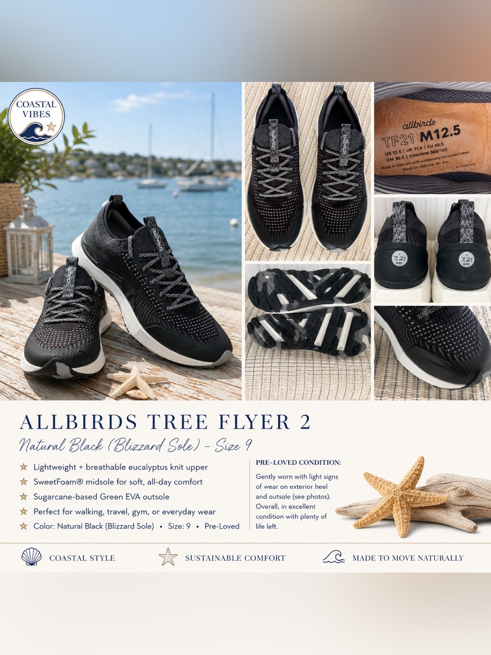 Allbirds Tree Flyer 2 Running Shoes Black Gray Men’s 12.5